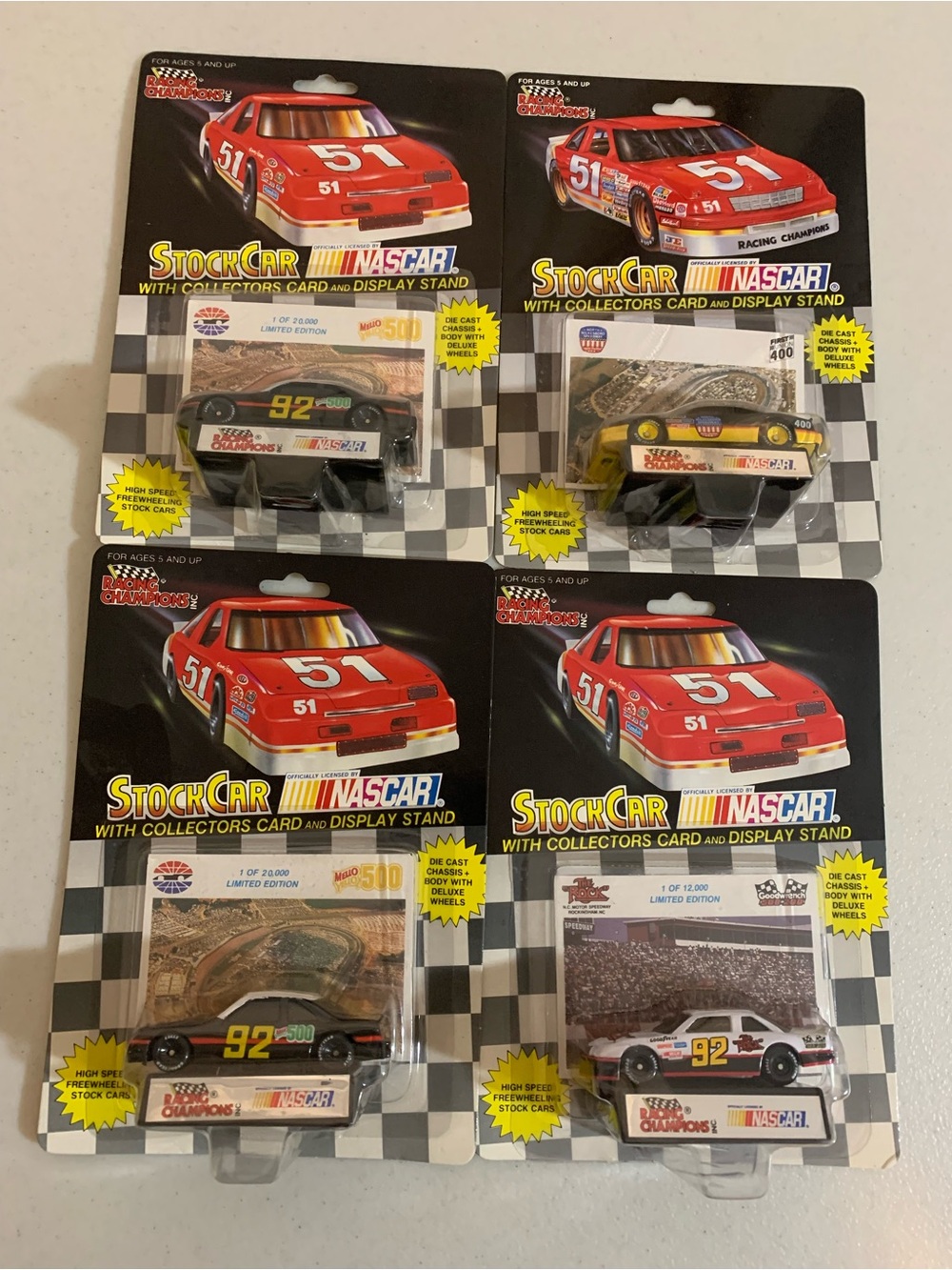 Set of 4 Packaged Die-Cast Stock Cars - Red & Black Accents